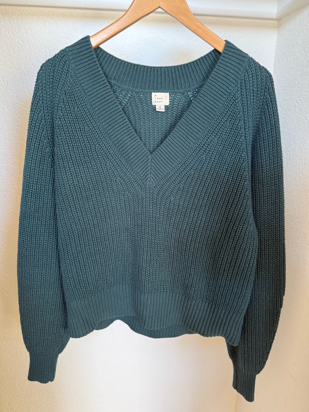 a new day Dark Green Teal V Neck Sweater Women’s Size Small - Picture 2 of 9